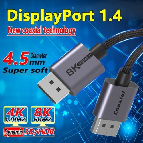 Coaxial DisplayPort 1.4 Cable Supports PS5/Xbox Game Console Laptop Connection 8k Monitor For Video TV Projector DP 1.4 Cable