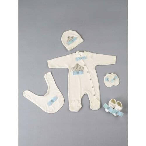Blue King Crowned Male Baby 5 li Jumpsuit Set