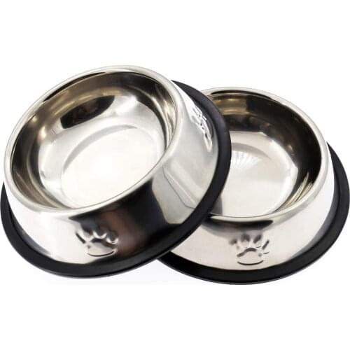 Stainless steel dog and cat bowl cat food bowl with rubber base suitable for small cat and dog food bowl without leakage