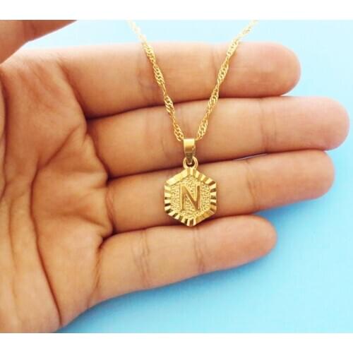 Fashion Gold Color A-Z Letter Choker Necklace Stainless Steel Jewelry Geometric Hexagon Pendant Necklace Accesorios Mujer