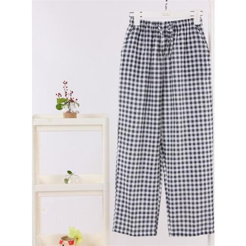 Mens Cotton Gauze Trousers Plaid Knitted Sleep Pants Men Pajamas Pants Sleep Bottoms Sleepwear Pajama for Men Pijama Hombre