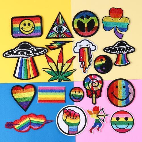 High Quality Rainbow Gesture Fabric spacecraft Patches Iron On Taichi Hot Air Balloon Applique 3D Diy Cupid Gay Pride Badges