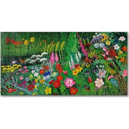 Mintura Wall Picture for Living Room Oil Paintings on Canva Hand Painted Flowers of All Colors in The Grass Home Decor No Framed
