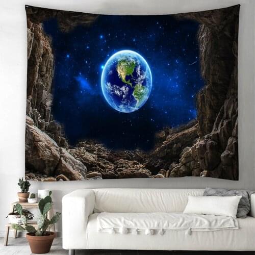 Galaxy Earth Tapestry Wall Hanging Forest Tree Landscape Hippie Psychedelic Tapiz Starry Sky Dorm Home Decor Mandala Wall Carpet