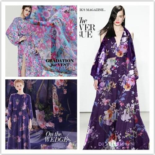 New Summer Silk Chiffon Printed Fabric Mulberry Silk Large Flower Fabric Spring and Summer Dress Silk Scarf Special Offer