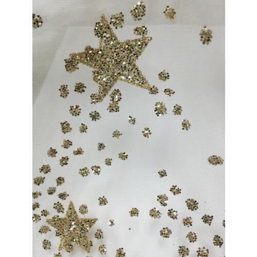 New design african lace fabric gold color glitter sequins French tulle lace fabric with sequins For Wedding dress