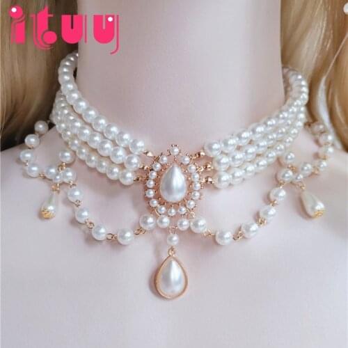 Retro Palace European Lolita Pearl Necklace Clavicle Chain Vintage Gothic Rococo Style Wedding Princess Necklace Accessories