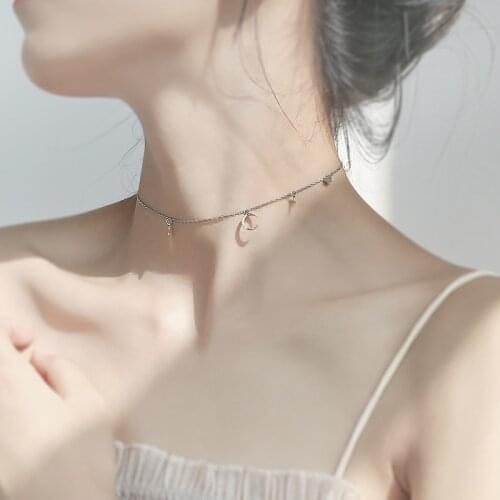 Romantic 925 Sterling Silver Necklace Moon Pendants Sweet Elegant Choker For Girls Valentines Day Wedding Fine Jewelry NK051