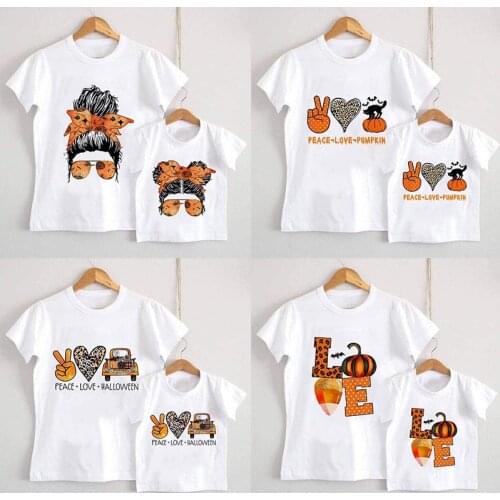 Family Matching Tshirt Fashion Mommy and Me Clothes Baby Girl T-shirt MINI and MAMA Halloween Party Mom Daughter T Shirt Top Tee