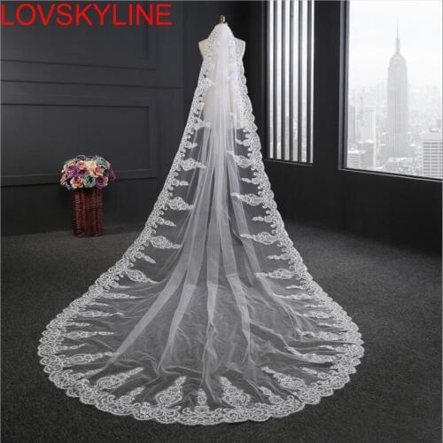 3 Meter Rhinestones Lace Sequins Luxury Cathedral Wedding Veils Long One-Layer Bridal Veil with Comb Wedding Accessories