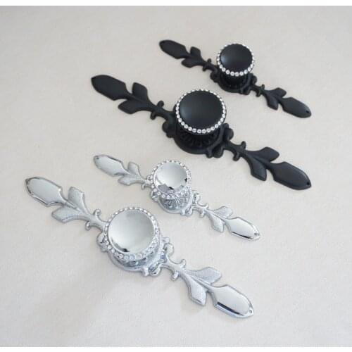 Glass Dresser Knob Crystal Drawer Knobs Handle Silver Black Rhinestone Cabinet Door Handle Back Plate furniture hardware bilng