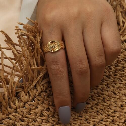 MANGOSKY 925 Silver Fashion Adjustable Size Ring For Women Belt Ring