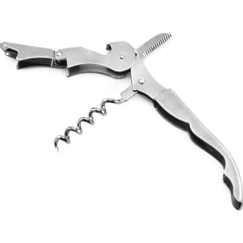 Stainless Steel Corkscrew Double Hinged Waiters Wine Bottle Opener LeverTool Silver TUE88
