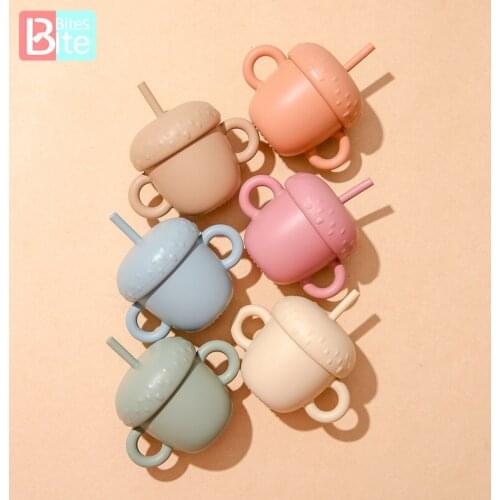 Bite Bites Baby Feeding Cups Cartoon Mushroom Silicone Straw Cup Drinking Cup With Handle Silicone Sippy Leakproof Cups