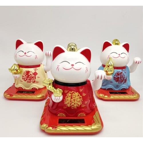 Solar Powered Lucky Cat Waving Arm Fortune Cat Home Office Decor