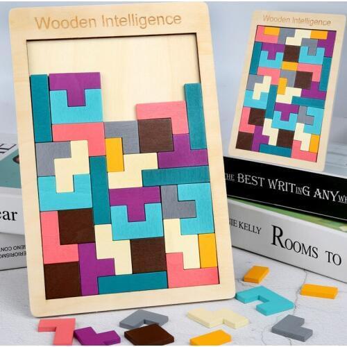 Tangram Colorful Wooden Brain Teaser Puzzle Toys Tetris Game Preschool Magination Montessori Intellectual Educational Kid Toy