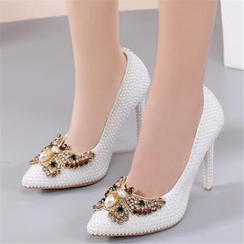 Women Pumps 2020 Wedding Party Sequined Cloth Slip On 11CM Thin High Heels Pointed Toe Dress Office Butterfly-knot Women Shoes