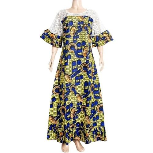 Vetement Femme 2021 African Print Wax Lace Dresses For Women Elegant Lady Party Gown Ankara Maxi Dress Kaftan Abayas Clothes