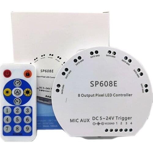 WS2812B Bluetooth APP Music Controller with Remote SP608E 8 CH SP602E 4 CH WS2811 WS2815 LED Light Strip IOS Android App 5V-24V