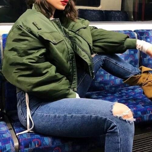 Women Fashion Long Sleeve Zipper Bomber Jacket Outwear 2021 Stylish Lady Autumn Winter Green Short Jackets Womens Casual Coat