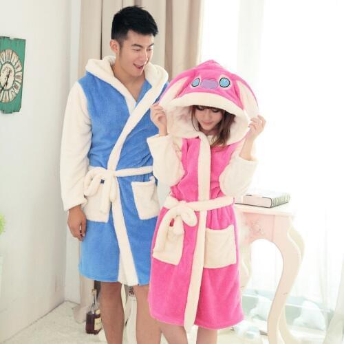 Women Winter Cartoon Panda Rabbit Sleepwear Robe Cotton Velour Bathrobes Coral Velvet Thicken long-sleeve Homewear Pyjamas