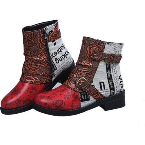 Autumn and Winter New Belt Buckle Female Martin Boots National Style Fashion Womens Boots Round Head Low Heel