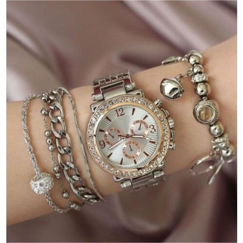 Womens Dark Blanc Cubic Zirconia Metal Wrist watch