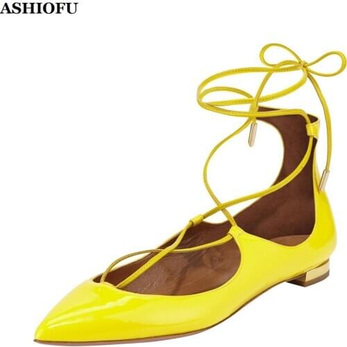 ASHIOFU New Hot Sale Handmade Ladies Flats Shoes Crisscross Straps Shinny Party Ballets Shoes Evening Club Fashion Flat Shoes