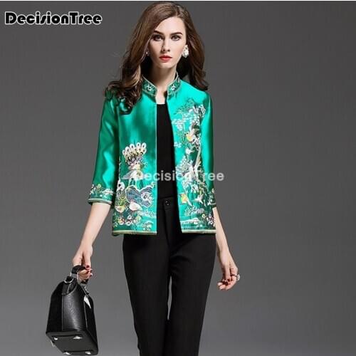 2021 women satin cheongsam top chinese top coat elegant vintage qipao top chinese style traditional embroidery hanfu costume