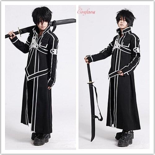 Sword Art Online SAO Kirito Kirigaya Kazuto Robe Cosplay Costumes Long Over coat ( Cloak + Belt + Shoulder straps ) men cloak