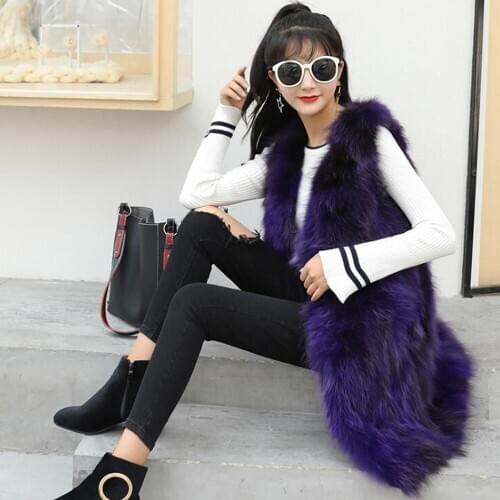 Lady 100% Natural Fox Fur Long Vest Customize any Size Low Sale Drop Shipping Real Fur Gilet Long Coat sr799