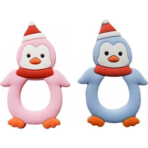 Baby Teether Cartoon Penguin Modeling Silicone Molar Stick Infant Bite Chew Appease Teeth Gel for Girls Boys