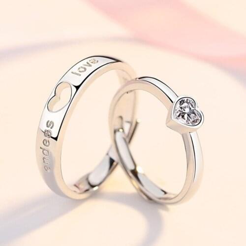 1 Pair Love Heart-shaped Couple Rings Women Men Engagement Wedding Bands Jewelry
