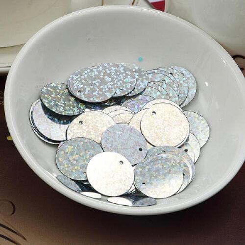 60g (2000pcs) Large Round Sequins 10mm PVC Sequin Flat Round Artesanatos Acessorios With Side Hole Dress Accessory Laser Silver