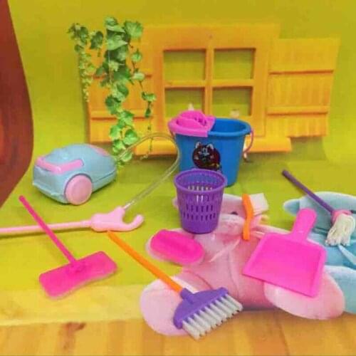 9Pcs Simulation Home Cleaning Tools Playset Mini Floor Broom Mop Dust Collector Toy for Kids Pretend Play