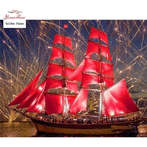 Diamond Painting Full Square 5D Diy Daimond Embroidery Diamant Mosaic Sale Displasy Broderie Diamant red ship scenery pattern 03