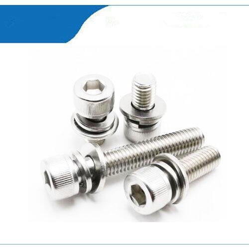 Free shipping 50pcs M4 16mm M4*16mm 304 Stainless Steel Inner Hex Bolt Hexagon Socket Lock Washer Sem Assembly combination Screw