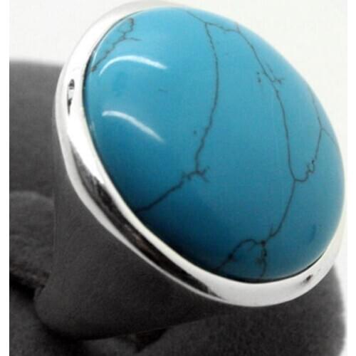 Free Shipping Best Gift Rare Blue 24mm Natural Turquoise 925 Jewelry Ring Size 7/8/9/10