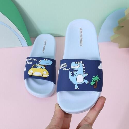 Kids Slippers Print Cartoon Dinosaur Anti-Slippery Flip Flops Fashion Boys Girls Sandal Cute Indoor Slippers Soft Size for 21-35