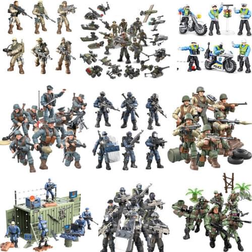 Special Forces Swat Team Army Soldier Action Figures with Weapon Guns Part for Military Vehicle Bricks Collection Kids Toys