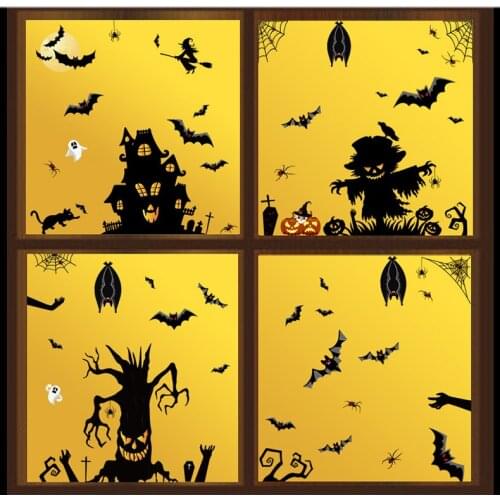 Halloween Window Stickers Glass Door Cute Skull Spider Bat Horror Ghost Party DIY Decoration Happy Halloween Decor For Home 2021