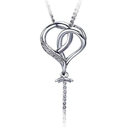 HELON Round Pear 8-9mm Solid 18K White Gold AU750 Natural Diamonds Semi Mount Pendant Wedding Party Simple Double Heart Pendant