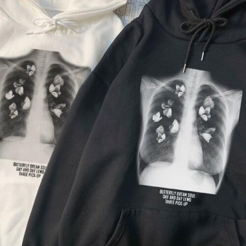 Art Sternum Butterfly Aesthetics Picture Hip Hop Vintage Pullover Sweatshirt Punk Streetwear Goth Harajuku Casual Women Hoodies