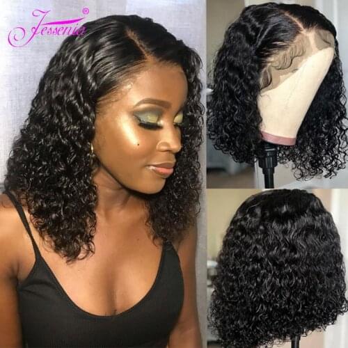 Brazilian Kinky Curly Short Bob Lace Human Hair Wig For Black Women Glueless Jerry Curl Bob 8-14 Water Deep Wave 4x4 Closure Wig