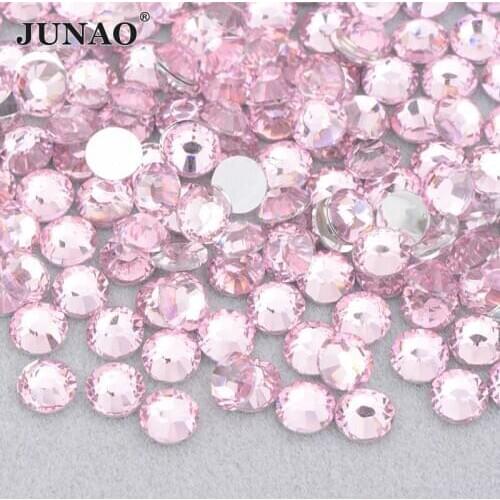JUNAO 4 5 6mm Light Pink Crystal Rhinestones Round Flat Back Nail Art Strass Sticker Resin Stone Diamond for DIY Crafts