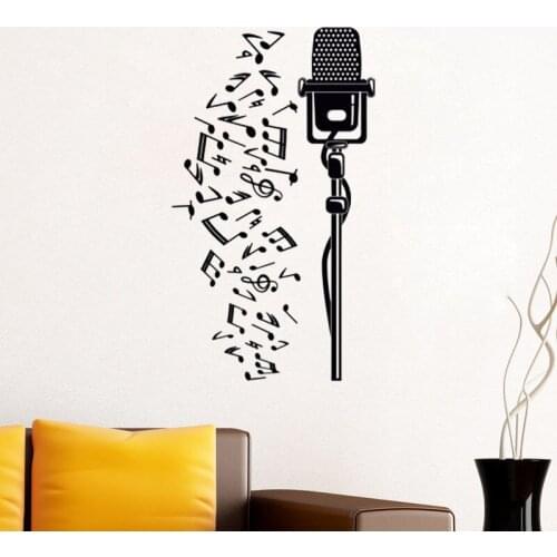 Creative Musical Notes Microphone Wall Stickers Home Decor Wall Art Vinyl Removable DIY Room Decoration Murals Poster