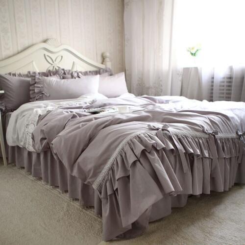 Top European embroidery ruffle lace bedding set princess bedding satin drill duvet cover elegant bedspread vintage bedsheet