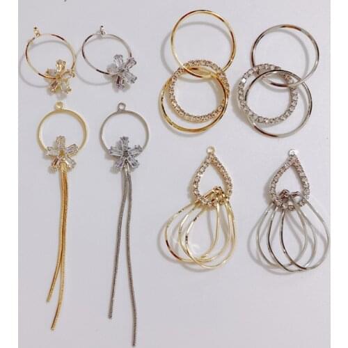 Min order 20pcs/lot Zircon decoration geometry rounds/tassel/watter drop shape copper charms diy jewelry earring accessory