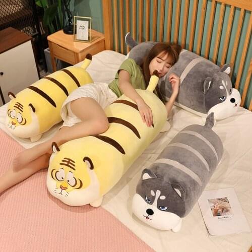 1pc 40-100cm Cartoon Husky Dog Toy Fluffy Soft Animals Long Sleeping Pillow Cute Tiger Plush Doll for Children Lovely Gifts