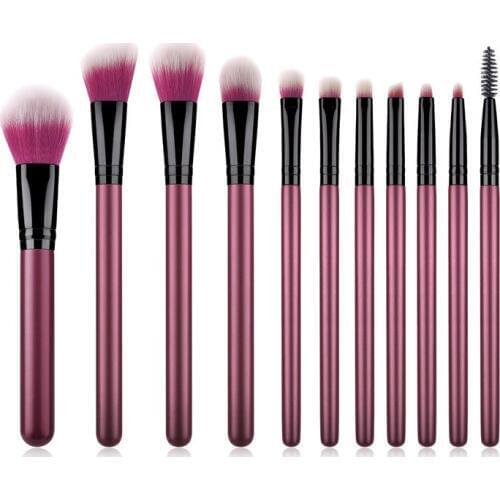 11pcs/lot Makeup Brushes Set purplish red Handle For Eyeshadow Big Flame Blusher make up Brush kit Powder Foundation